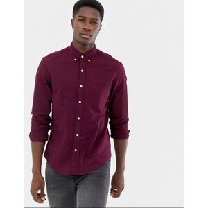J. Crew Flex Casual Oxford Long Sleeve Button Down‎ Shirt Men's Large Burgundy